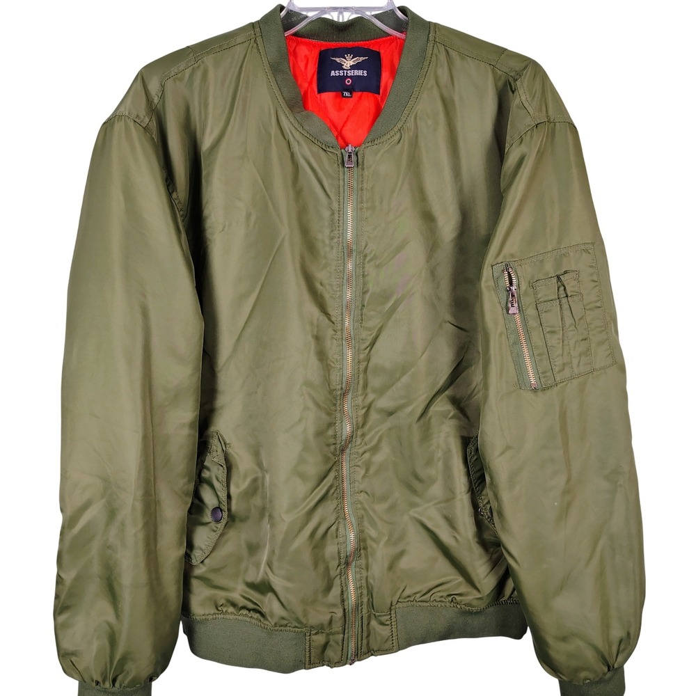 ASSTSERIES Mens Olive Green MA-1 Bomber Flight Jacket Orange Lining 7XL